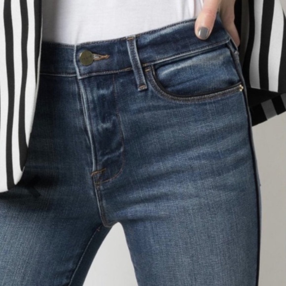 Frame Le High Skinny Jean Tuxedo Piping Serrano Wash Size 24 - Picture 5 of 16